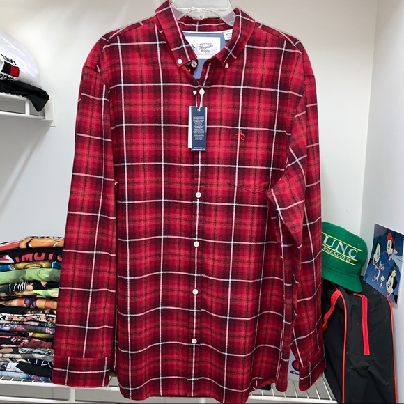 Penguin Long Sleeve Red Plaid Button Up Shirt XL - Picture 2 of 8